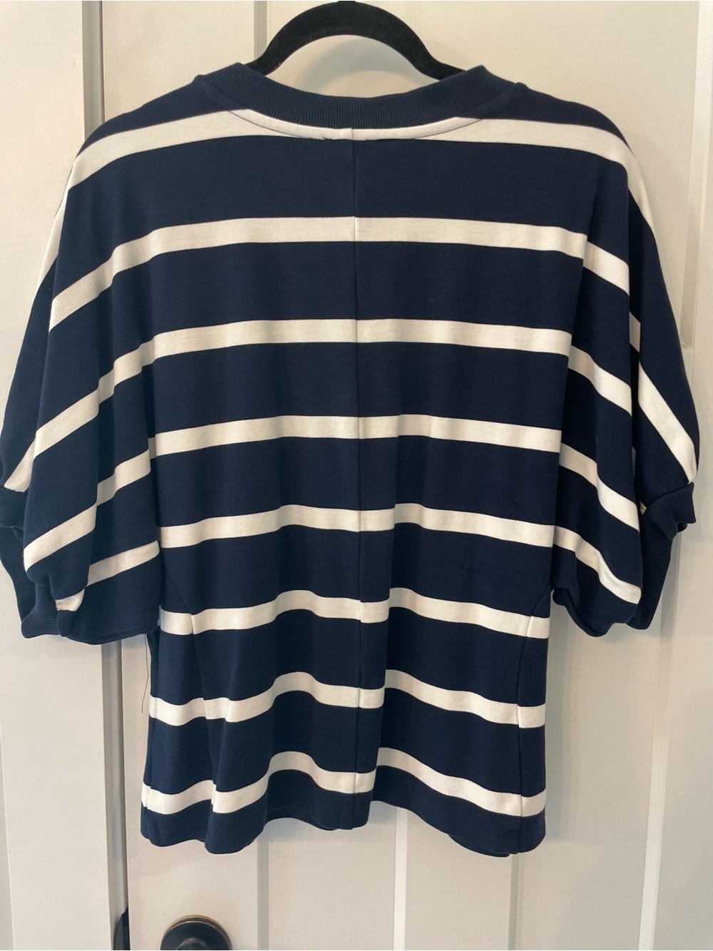 Ann Taylor Navy & White Striped Button-Shoulder Tee - Picture 2 of 3